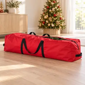 Bolsa organizadora vermelha para árvore de Natal, com zíper e alças